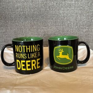 John Deere Coffee Mugs "Nothing Runs Like a Deere" Tractor Cup Set Of 2 Black